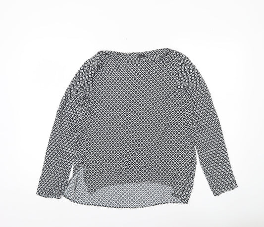 Zara Woman Black Geometric Print Blouse Women Size 12 Long Sleeve