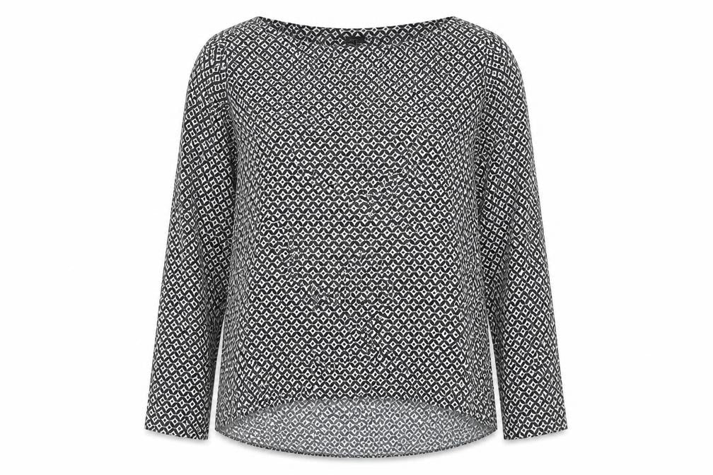 Zara Woman Black Geometric Print Blouse Women Size 12 Long Sleeve