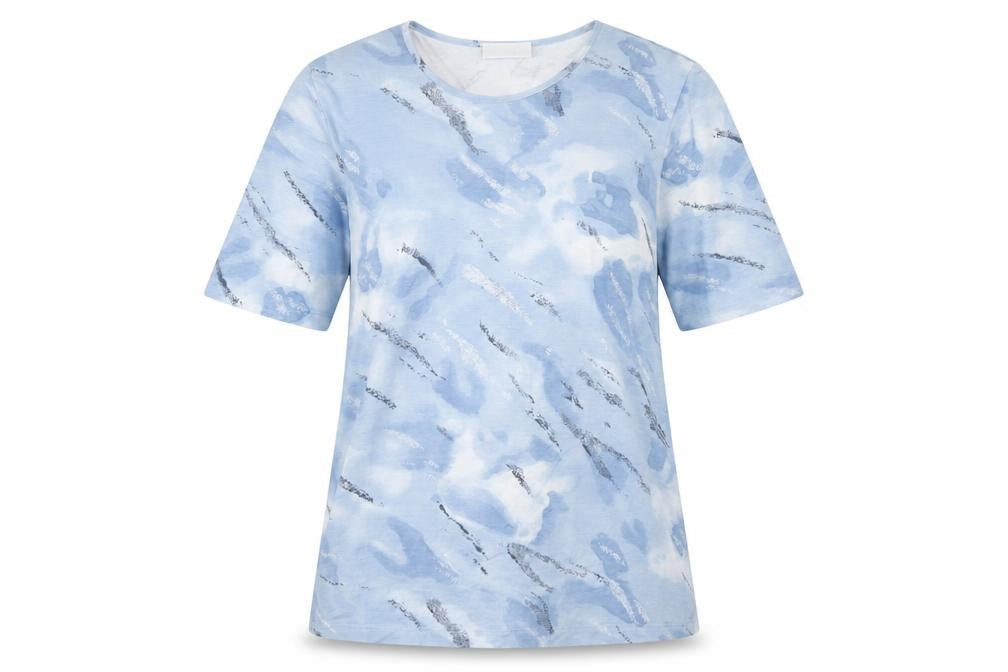 Marc Cain Womens Blue Abstract Print Viscose T-Shirt Size 12