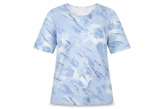 Marc Cain Womens Blue Abstract Print Viscose T-Shirt Size 12