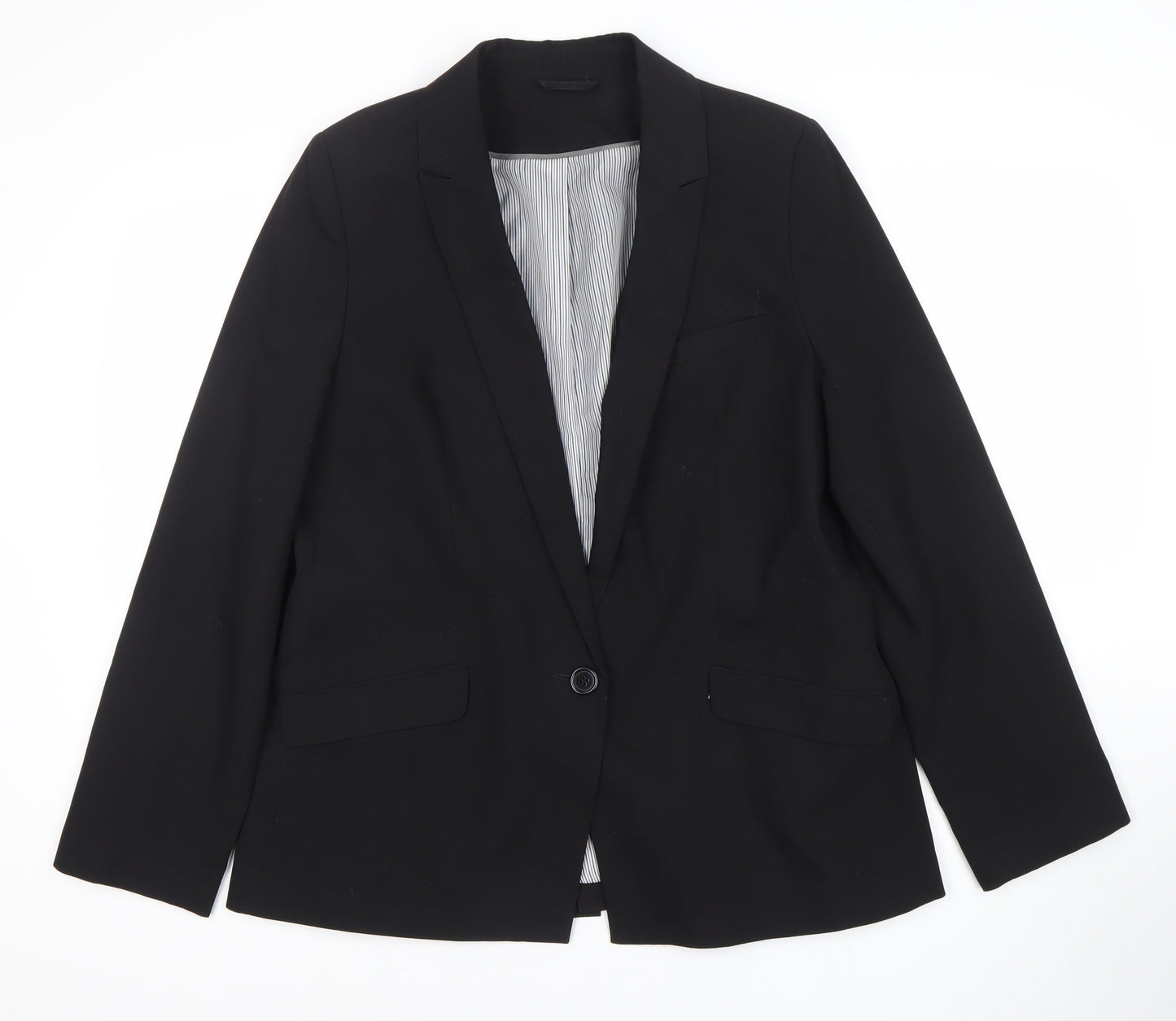 F&F Women’s Black Blazer Jacket Size 16 Regular Fit Notch Lapel