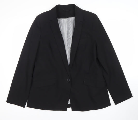 F&F Women’s Black Blazer Jacket Size 16 Regular Fit Notch Lapel