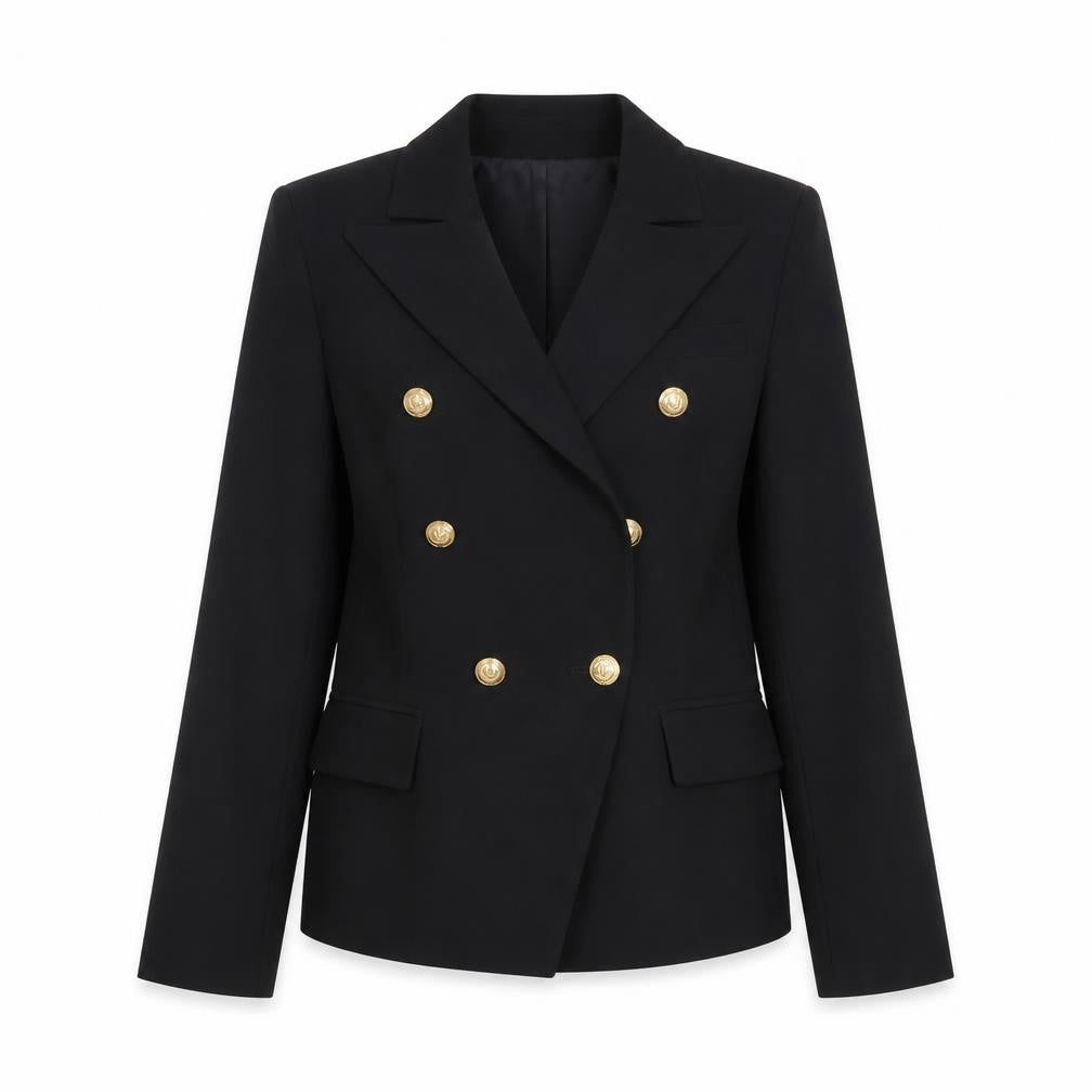 Lulumary Womens Black Double-Breasted Suit Jacket Blazer Size S