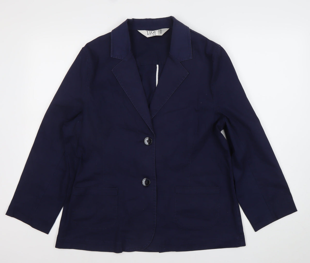Tigi Women’s Blue Size 14 Cotton Blend Notch Lapel Blazer Jacket