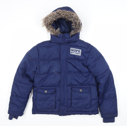 Additional front view of Y.F.K boys’ blue 9-10 years puffer jacket winter hooded coat