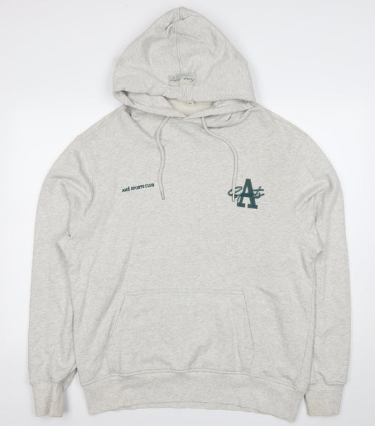 River Island Mens Grey Pullover Hoodie L Regular Fit Logo Sports