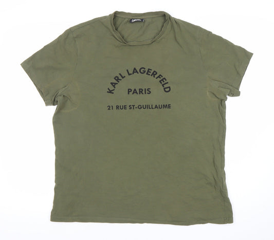 Karl Lagerfeld Men’s Green Logo T-Shirt Size L Crew Neck Designer