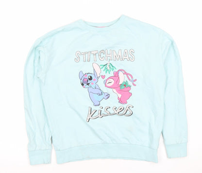 Preloved Primark Disney Girls Blue Stitch Sweatshirt 10 Years Pullover Christmas - Front