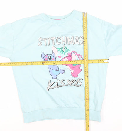 Preloved Primark Disney Girls Blue Stitch Sweatshirt 10 Years Pullover Christmas - Back