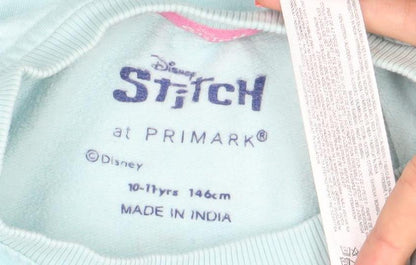Preloved Primark Disney Girls Blue Stitch Sweatshirt 10 Years Pullover Christmas - Label