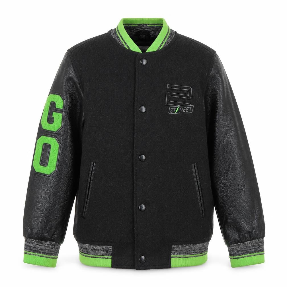 Breakout Kids Boys Black Varsity Jacket 8-9 Years Wool Blend Winter