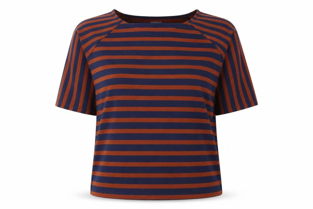 Phase Eight Womens Blue Brown Striped Jersey T-Shirt Size 14