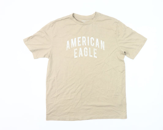 American Eagle Men’s Beige M Crew Neck Graphic T-Shirt Classic Fit