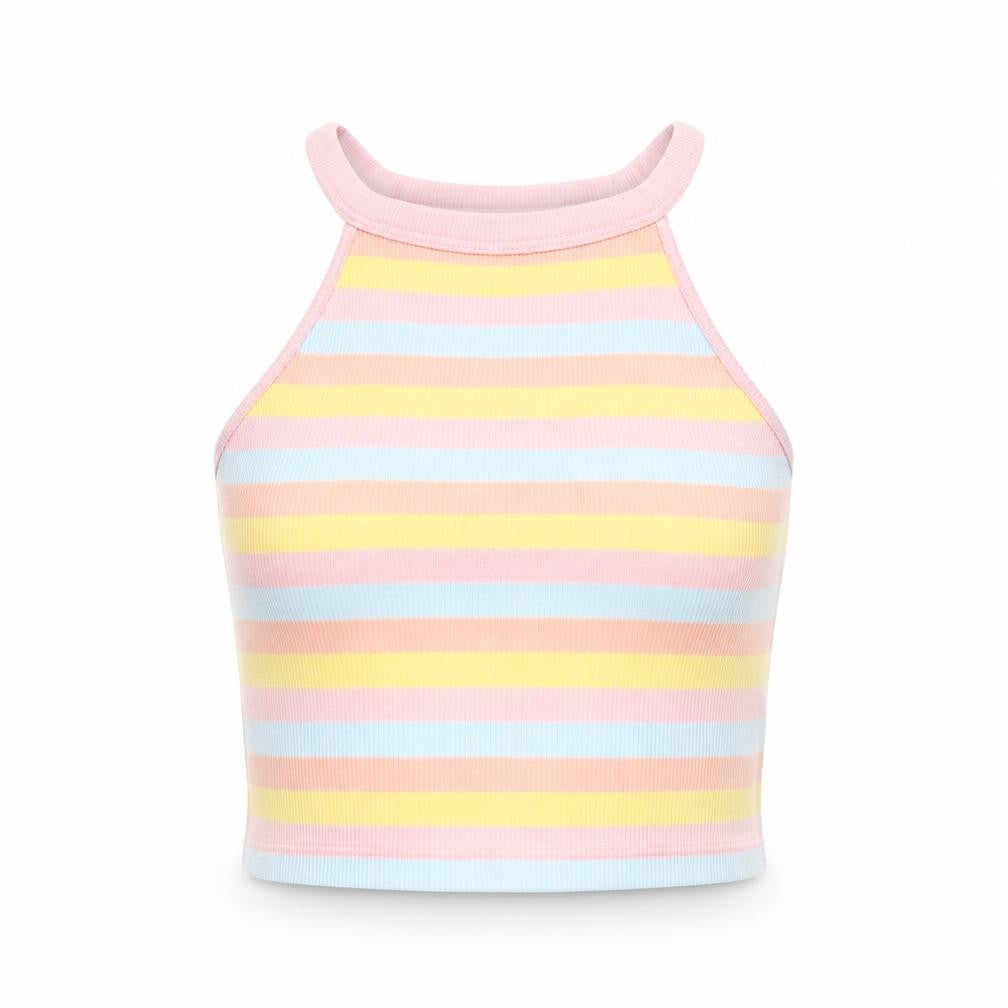 RESERVED Womens Multicoloured Striped Halter Crop Tank Top S