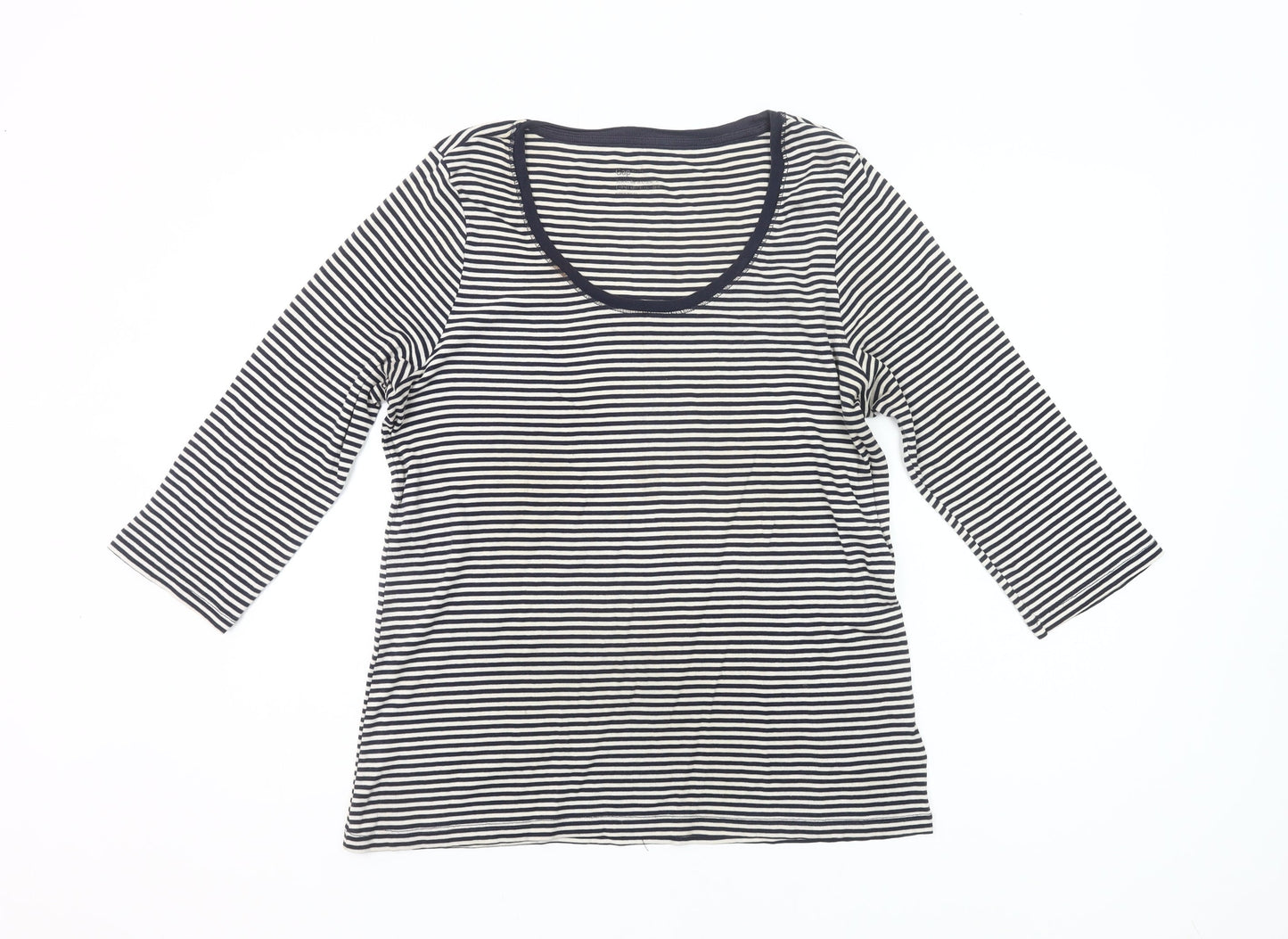 Gap Women’s Black White Striped Scoop Neck 3/4 Sleeve Cotton T-Shirt XL
