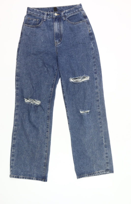 Cider Womens Blue XS High Rise Distressed Straight Jeans