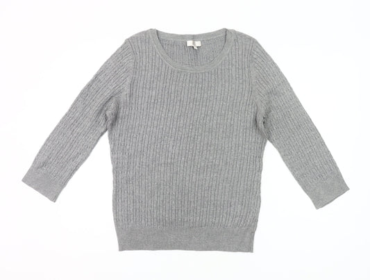 CC Womens Grey Cotton Knit Pullover Jumper Size L Scoop Neck