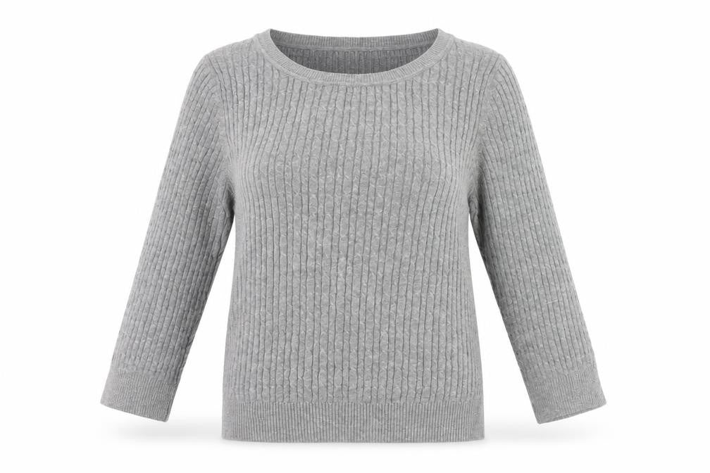 Country Casuals Womens Grey Cotton Knit Pullover Jumper Size L Scoop Neck