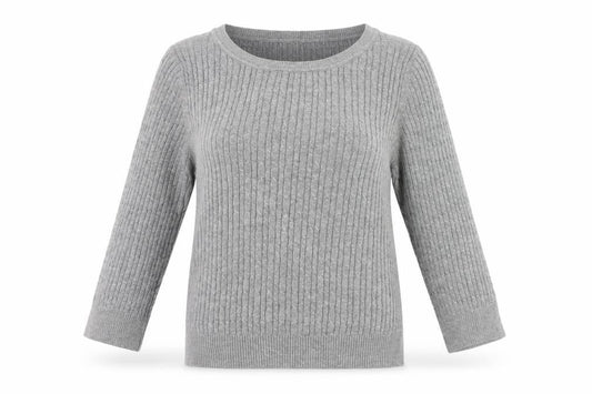 Country Casuals Womens Grey Cotton Knit Pullover Jumper Size L Scoop Neck