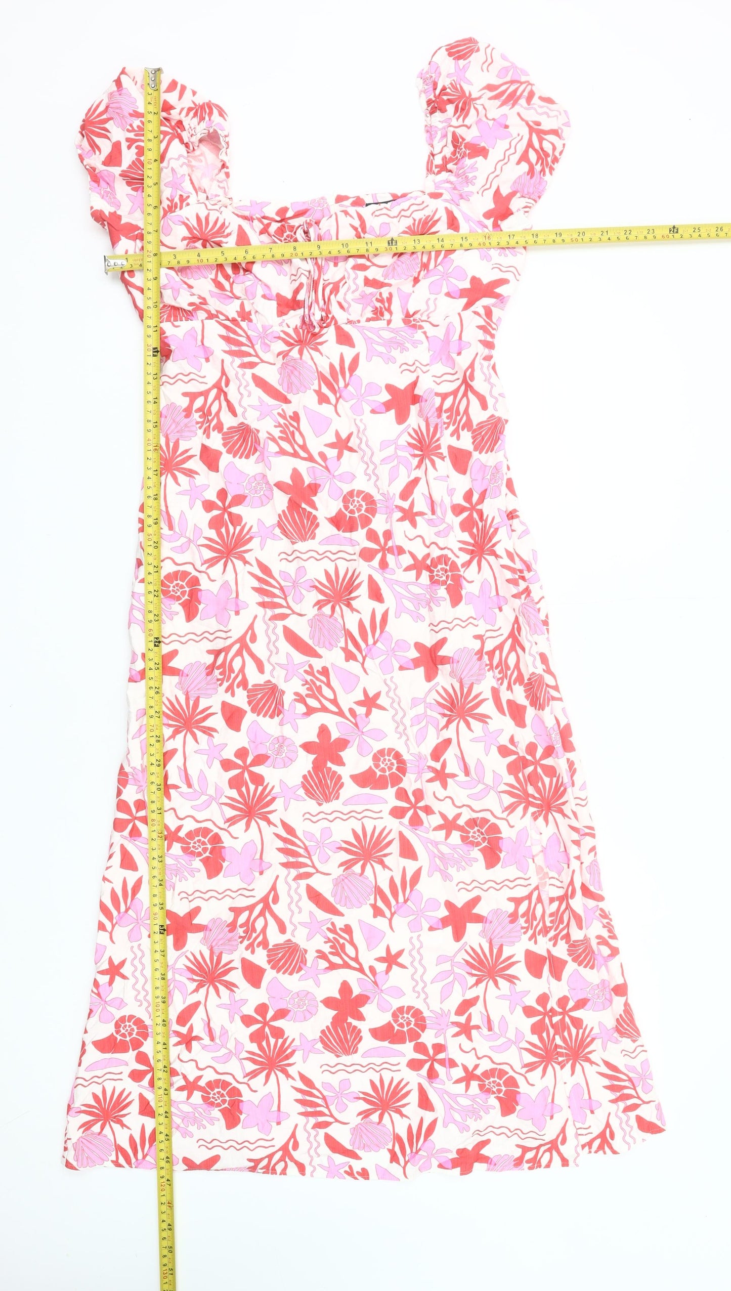 New Look Women’s Multicoloured Floral Midi A-Line Puff Sleeve Dress UK 14