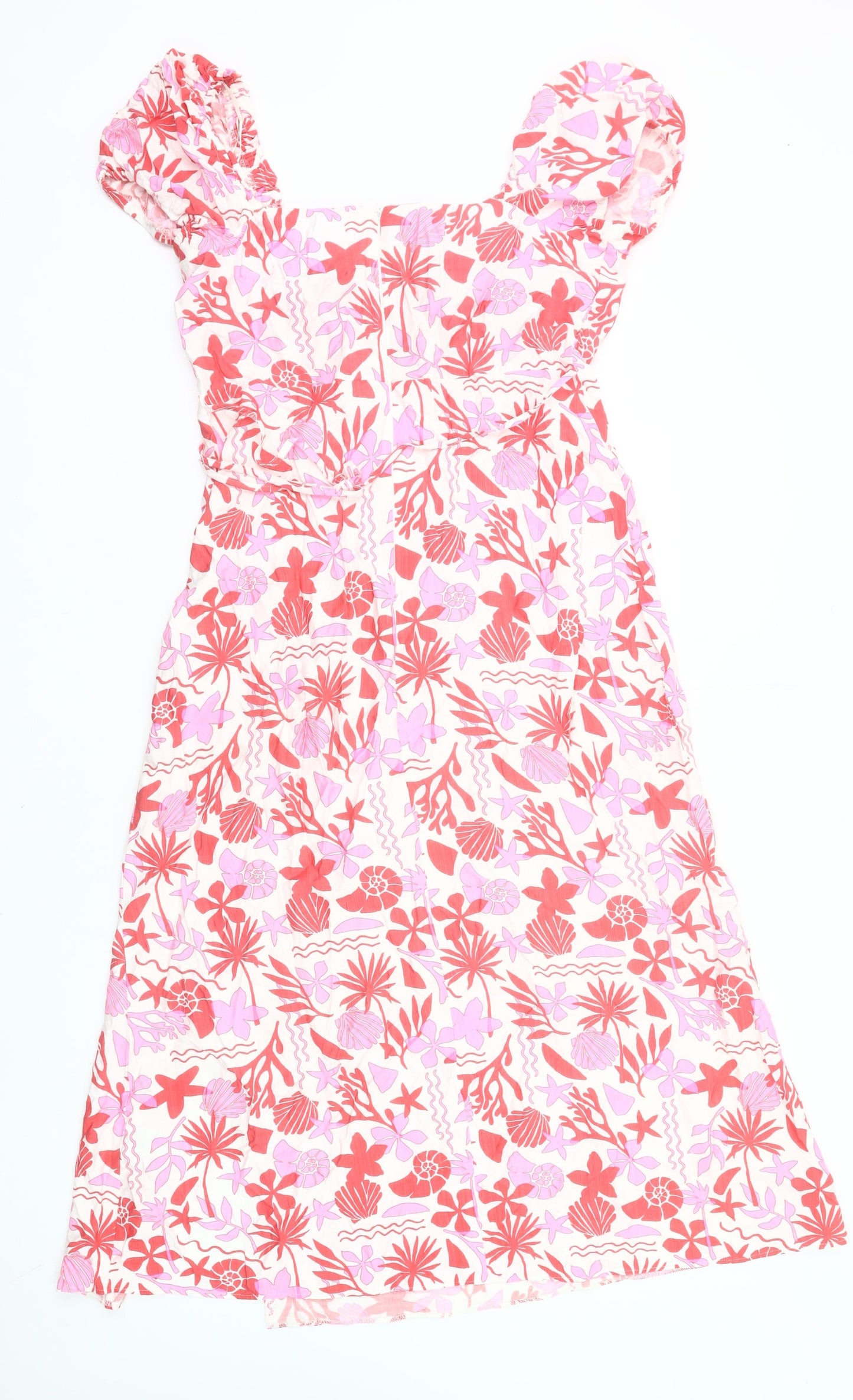 New Look Women’s Multicoloured Floral Midi A-Line Puff Sleeve Dress UK 14