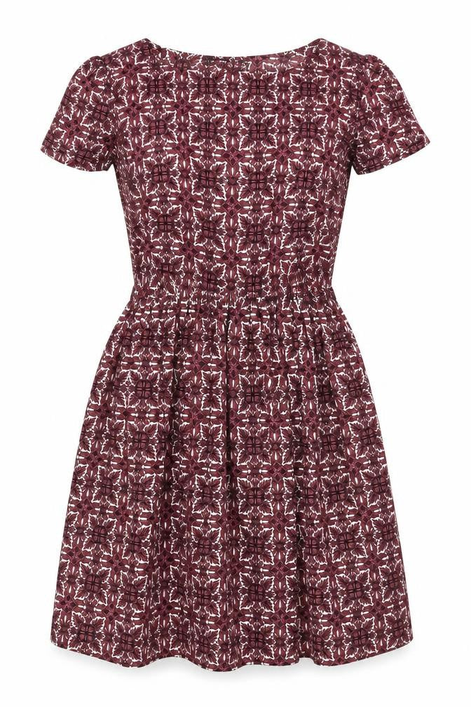 Front view of Atmosphere Women’s Red Geometric Skater Dress, size UK 8