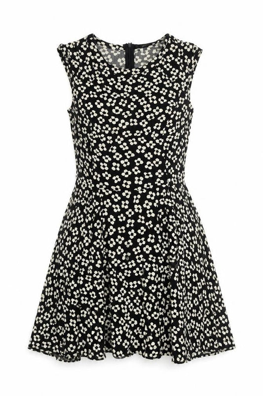 Oasis Women’s Black Floral Skater Dress Size 10 Sleeveless Viscose