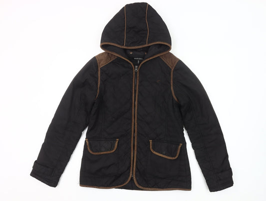 Brave Soul Womens Black Quilted Hooded Jacket Size 12 Polyester