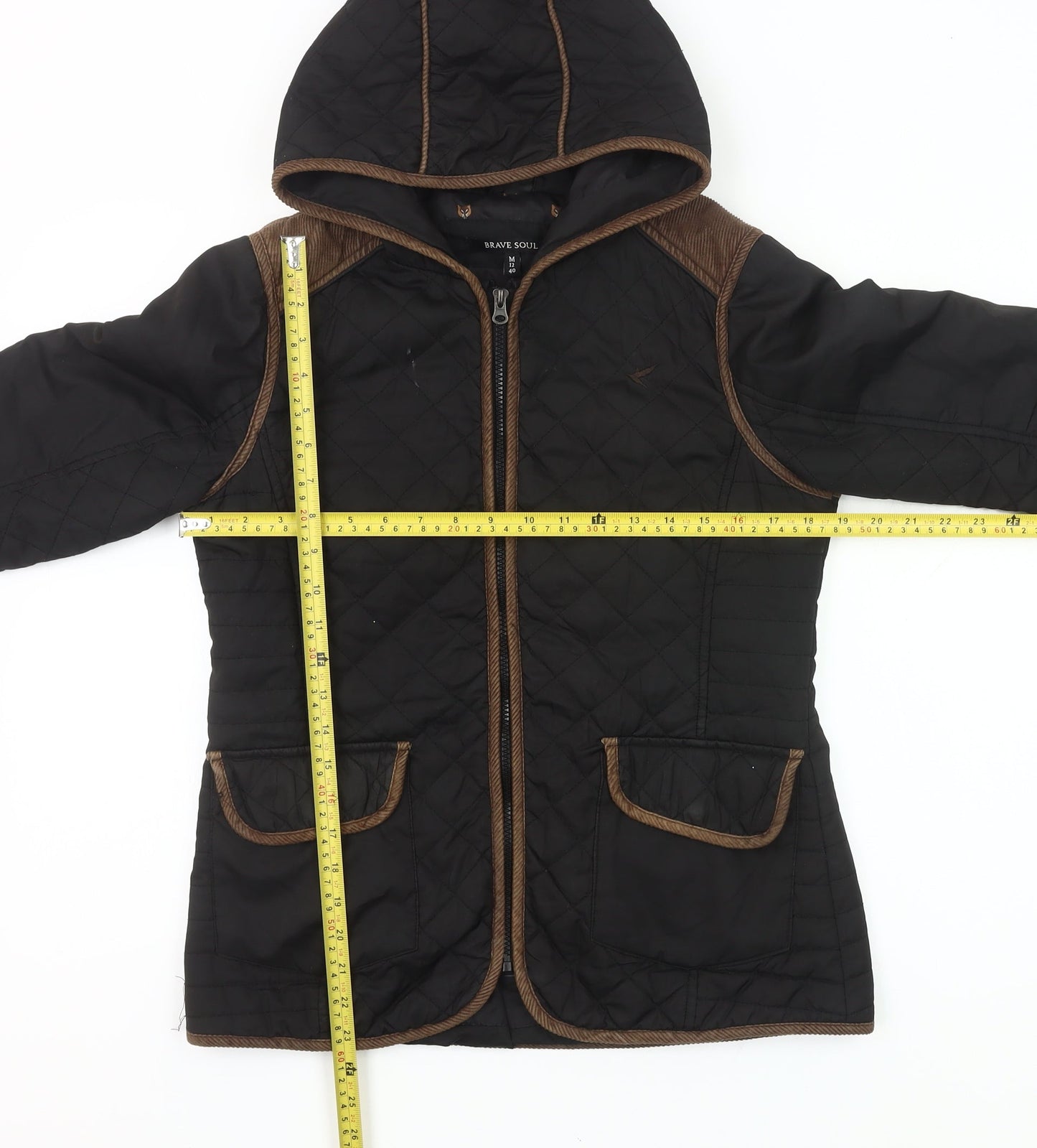 Brave Soul Womens Black Quilted Hooded Jacket Size 12 Polyester