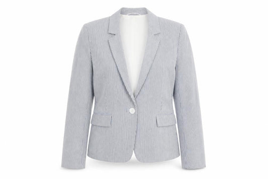 Hobbs Womens Blue Pinstripe UK 10 Fitted Cotton Blend Blazer Jacket