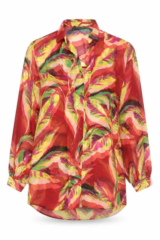 Matalan Womens Multicoloured Size 14 Tropical Chiffon Button-Up Tunic Shirt