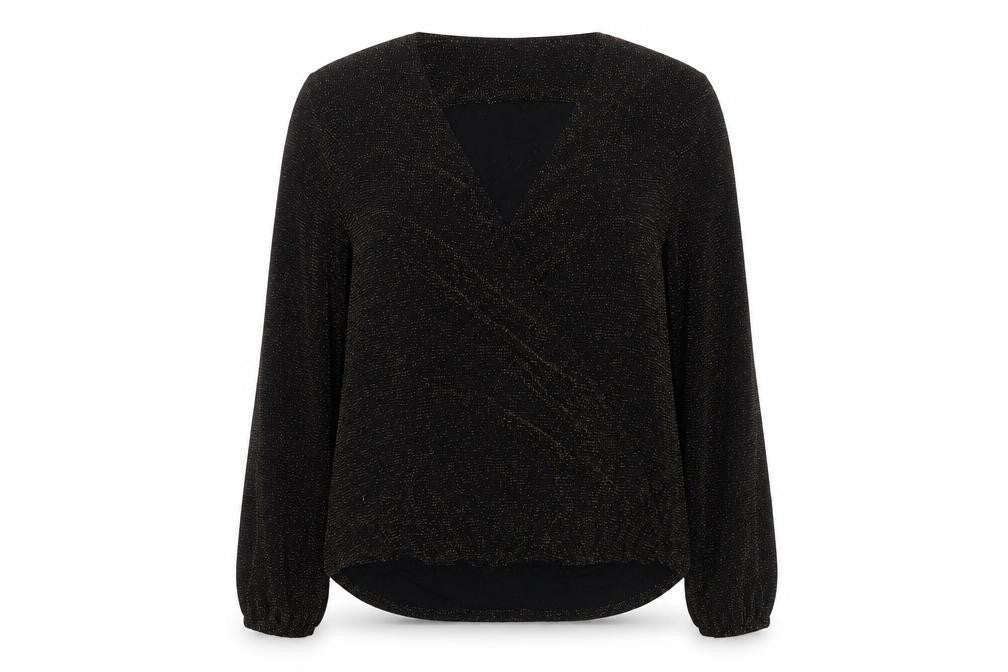 If By Sea Womens Black Glitter Wrap Blouse XL Long Sleeve Party Top