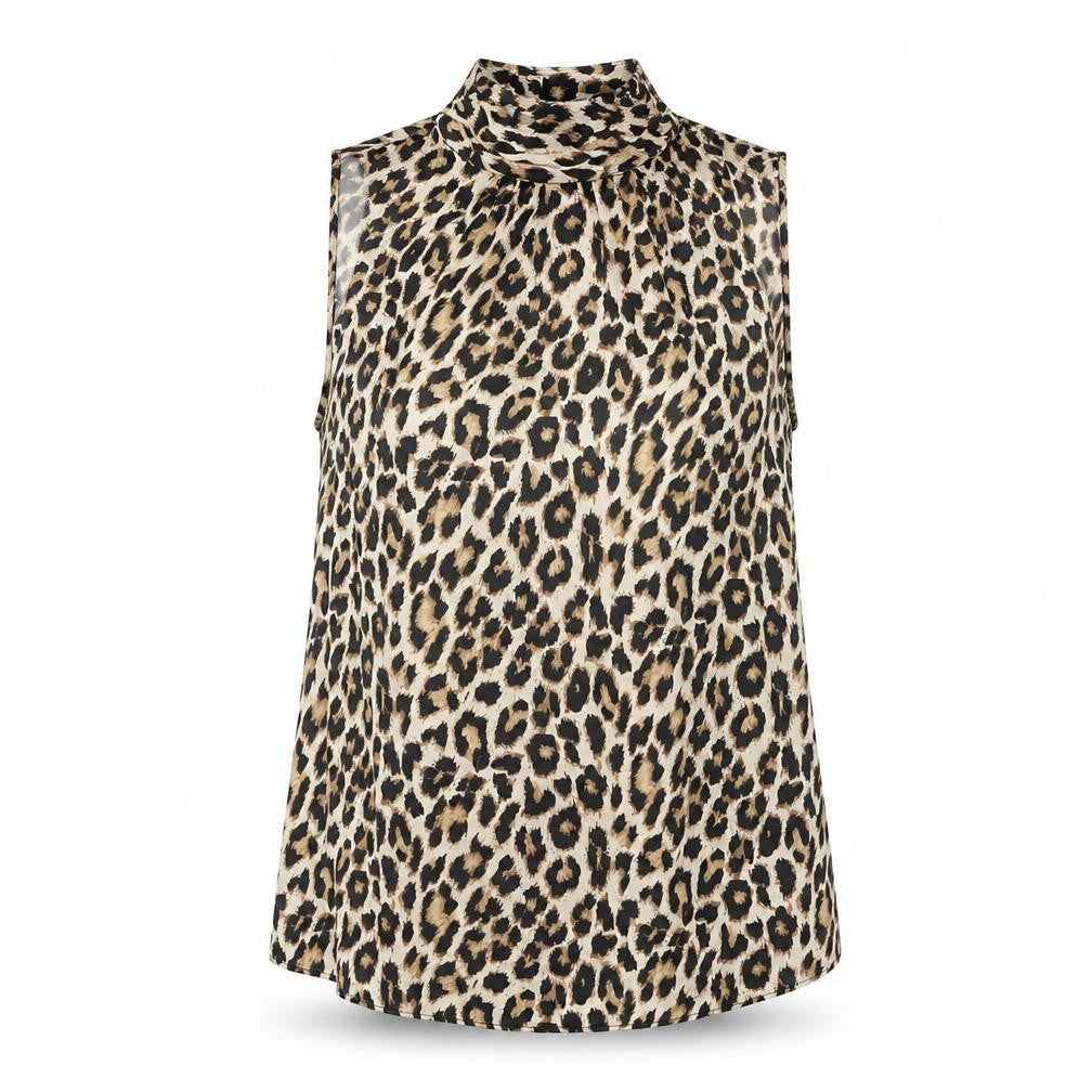 F&F Womens Leopard Print Blouse UK 10 Sleeveless High Neck Polyester