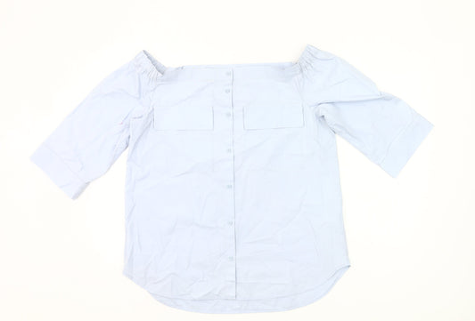 Next Women Blue Cotton Off Shoulder Blouse UK 14 3/4 Sleeve