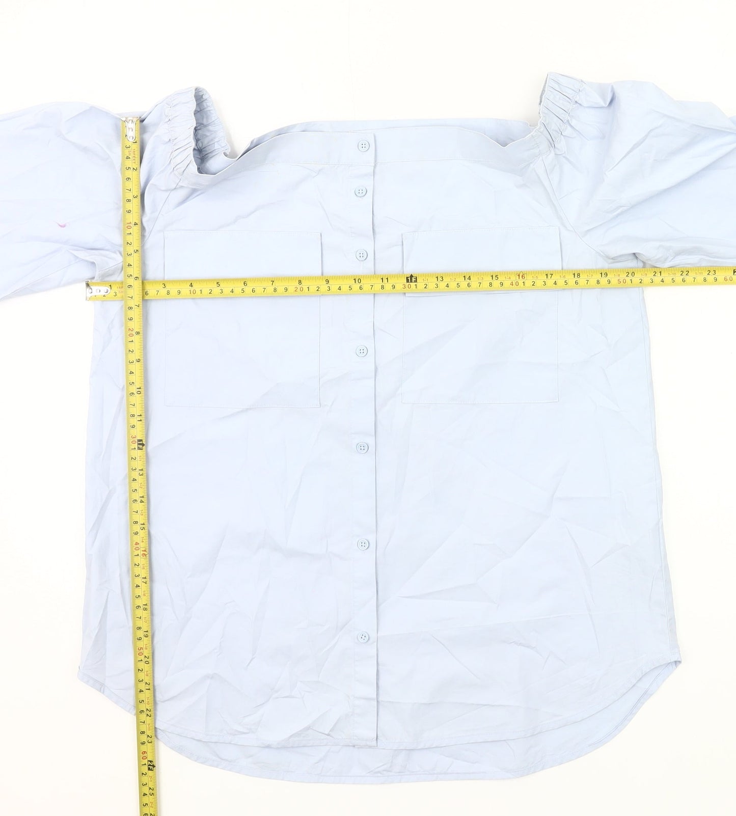 Next Women Blue Cotton Off Shoulder Blouse UK 14 3/4 Sleeve