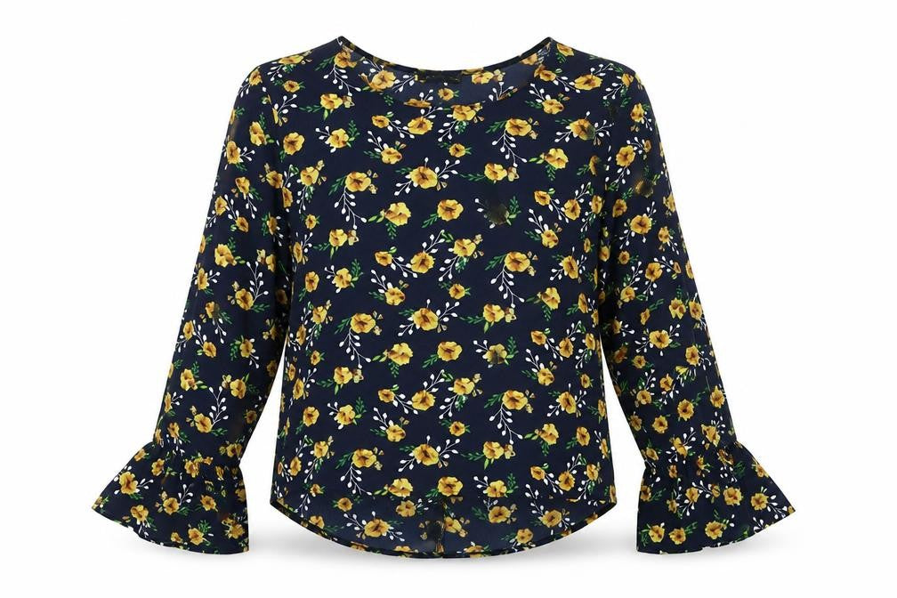 Miss Valley Women’s Blue Floral Blouse Size 12 Long Sleeve Tunic