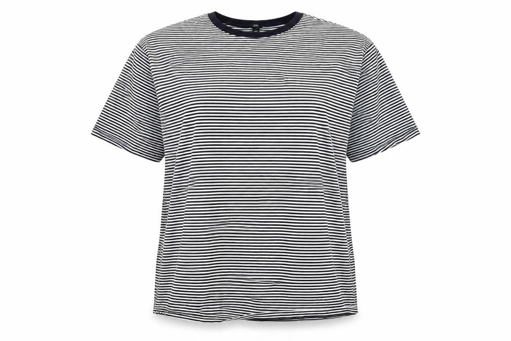 River Island Womens Black White Stripe Ringer T-Shirt UK 14 Cotton