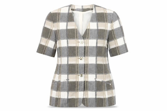 Marks & Spencer Women’s Grey Check Suit Jacket UK 12 Short Sleeve