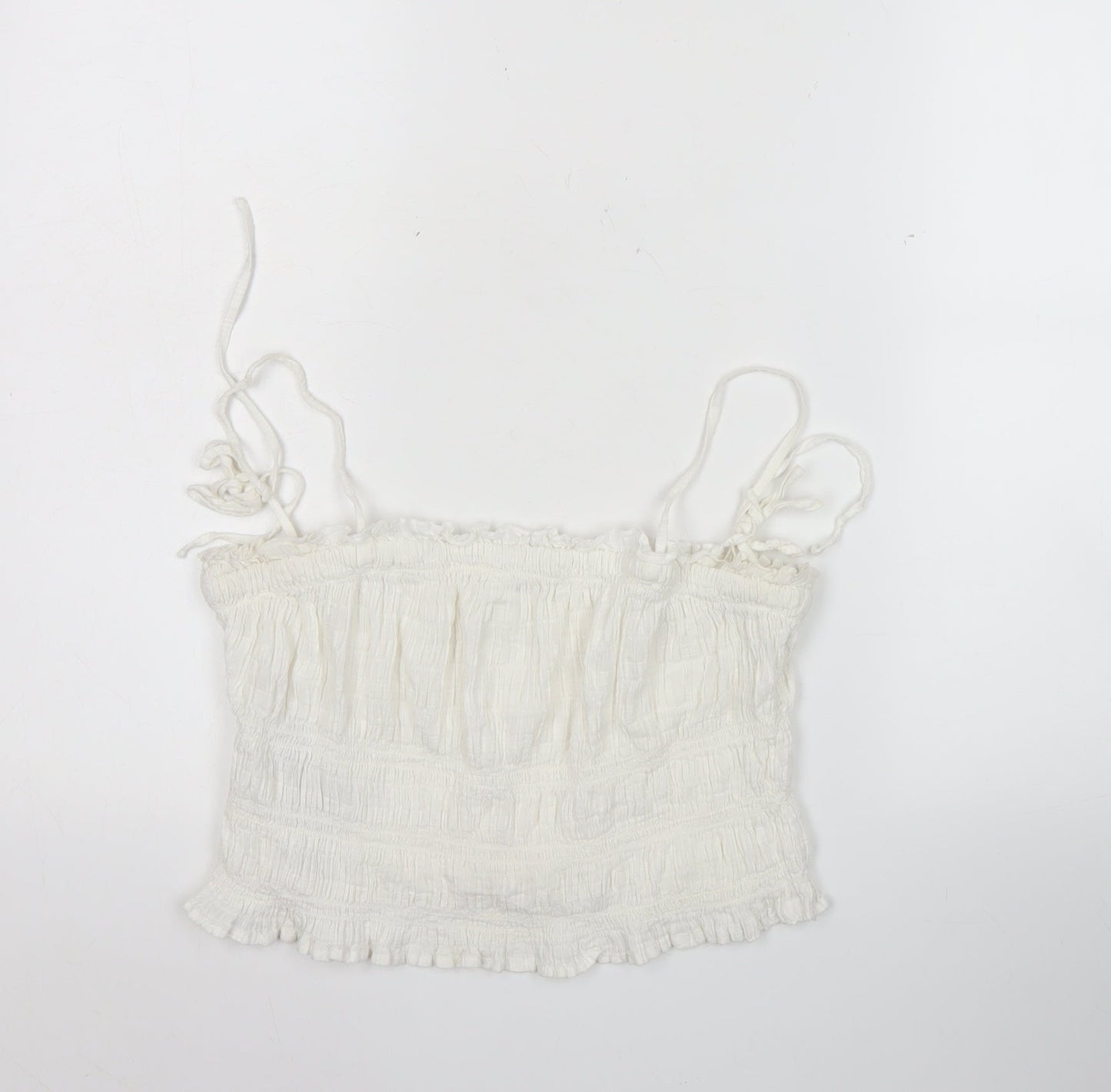 MNG Women’s White Cotton Camisole Tank Top Size M Strappy Ruffle