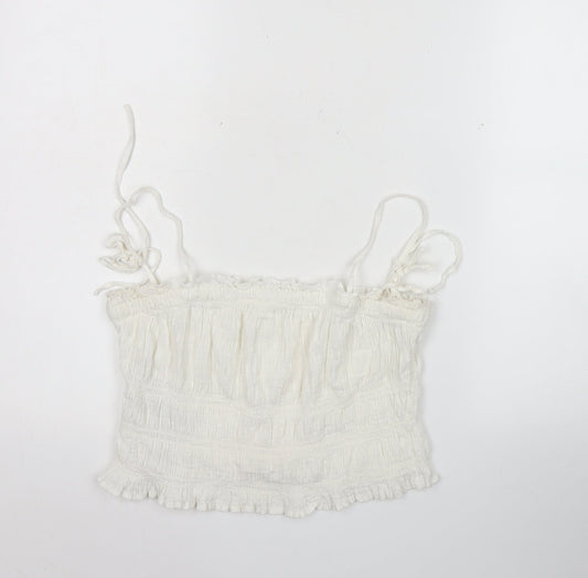MNG Women’s White Cotton Camisole Tank Top Size M Strappy Ruffle