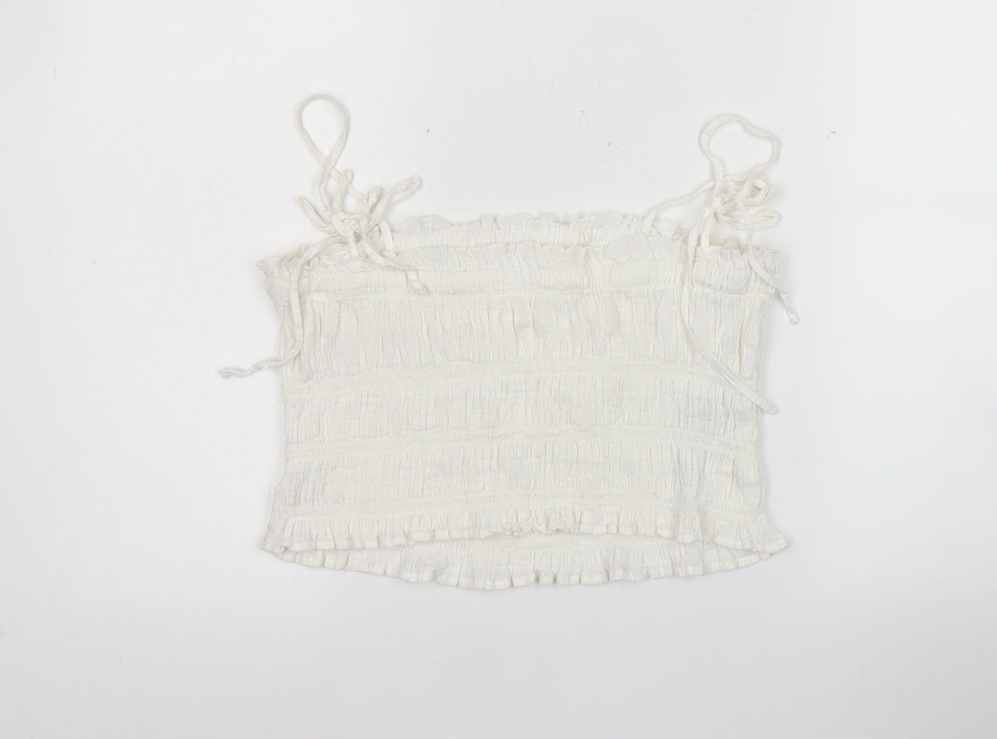 MNG Women’s White Cotton Camisole Tank Top Size M Strappy Ruffle