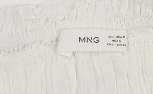 MNG Women’s White Cotton Camisole Tank Top Size M Strappy Ruffle