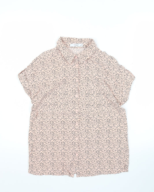 Reserved Womens Pink Polka Dot Button-Up Shirt UK 6 Short Sleeve