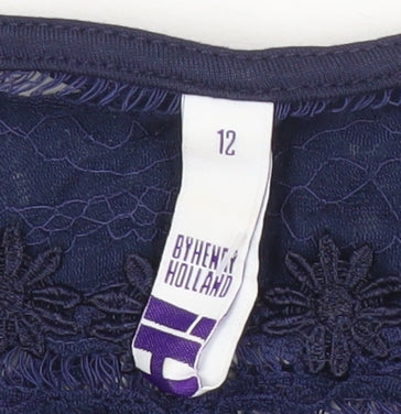By Henry Holland Womens Blue Lace Tank Top Size 12 Sleeveless Camisole