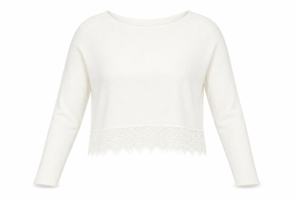 Divided Women's White Cropped Lace Fringe Blouse Size 12