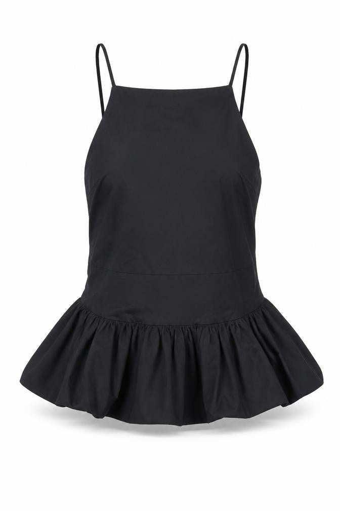 Zara Women Black Halter Camisole Tank Top L Ruffle Party