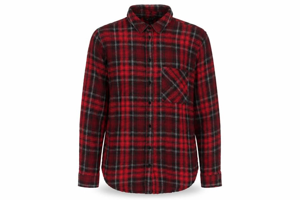Topshop Women Red Plaid Button-Up Shirt UK 8 Long Sleeve Casual Viscose