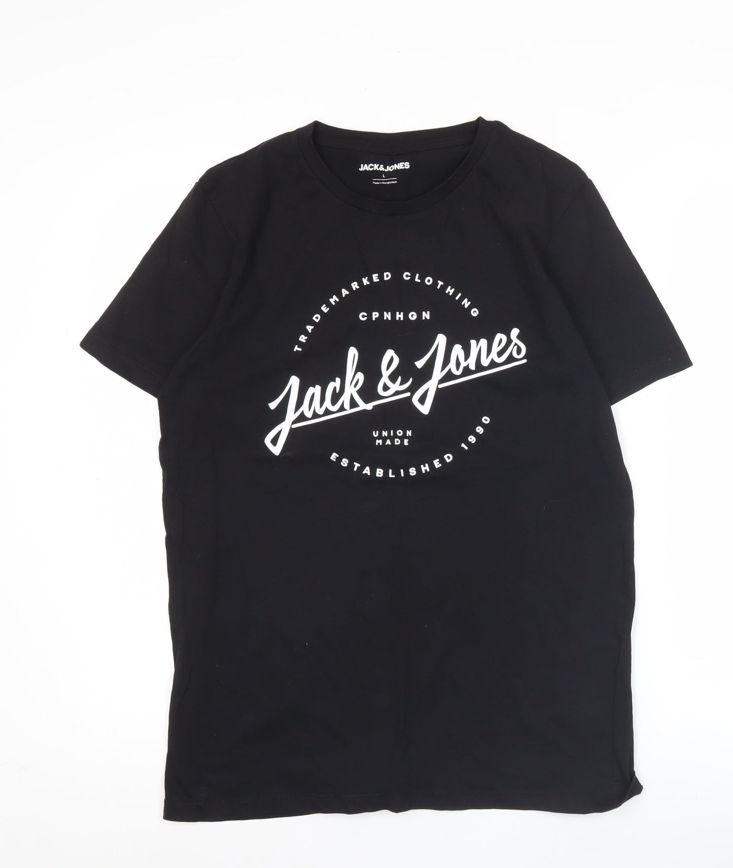 Jack & Jones Men's Black L Graphic Logo Crew Neck Cotton T-Shirt