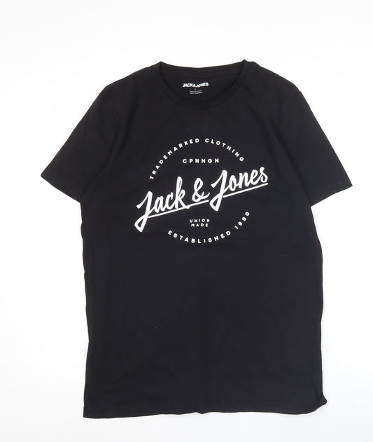 Jack & Jones Men's Black L Graphic Logo Crew Neck Cotton T-Shirt
