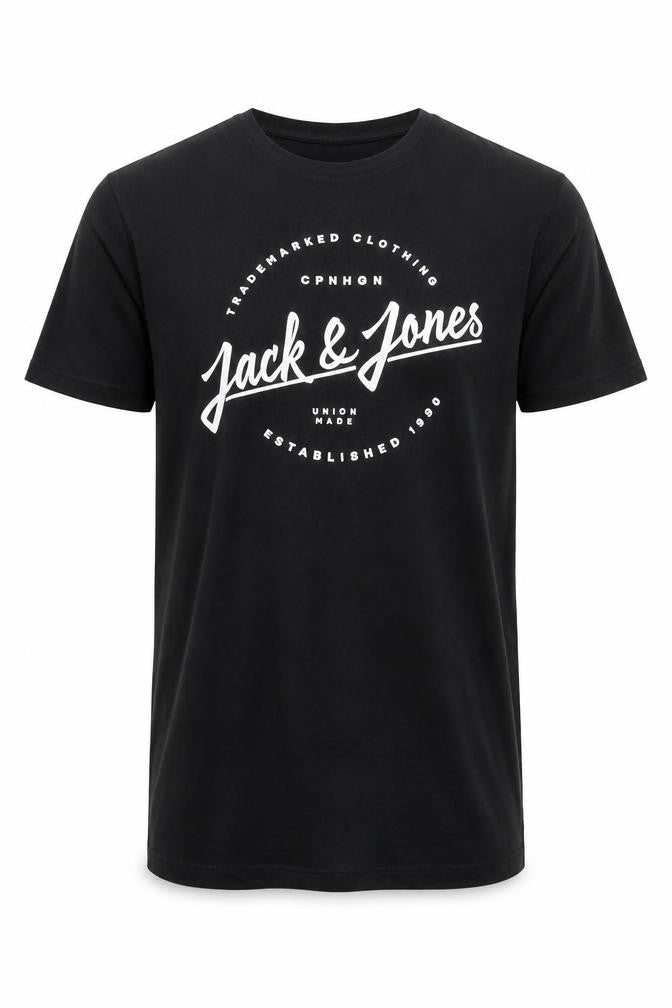 Jack & Jones Men's Black L Graphic Logo Crew Neck Cotton T-Shirt